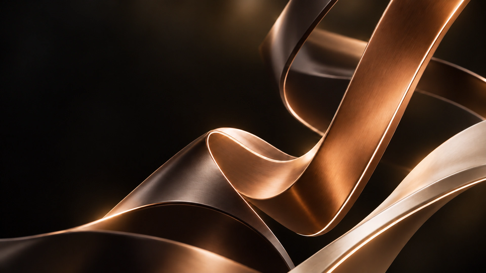 Sculptural copper ribbons forming the Le Marque checkmark